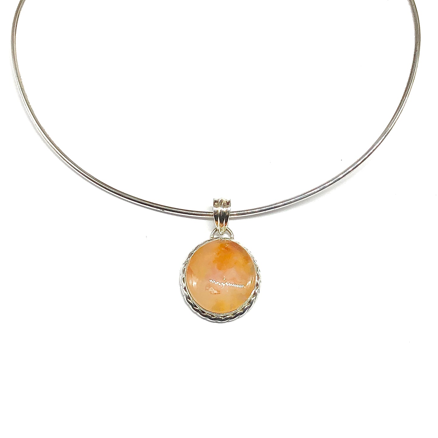 Sterling Silver Stone Pendant, Striking Round Full Moon Carnelian 925 Silver Pendant