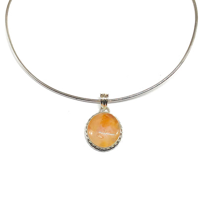 Sterling Silver Stone Pendant, Striking Round Full Moon Carnelian 925 Silver Pendant