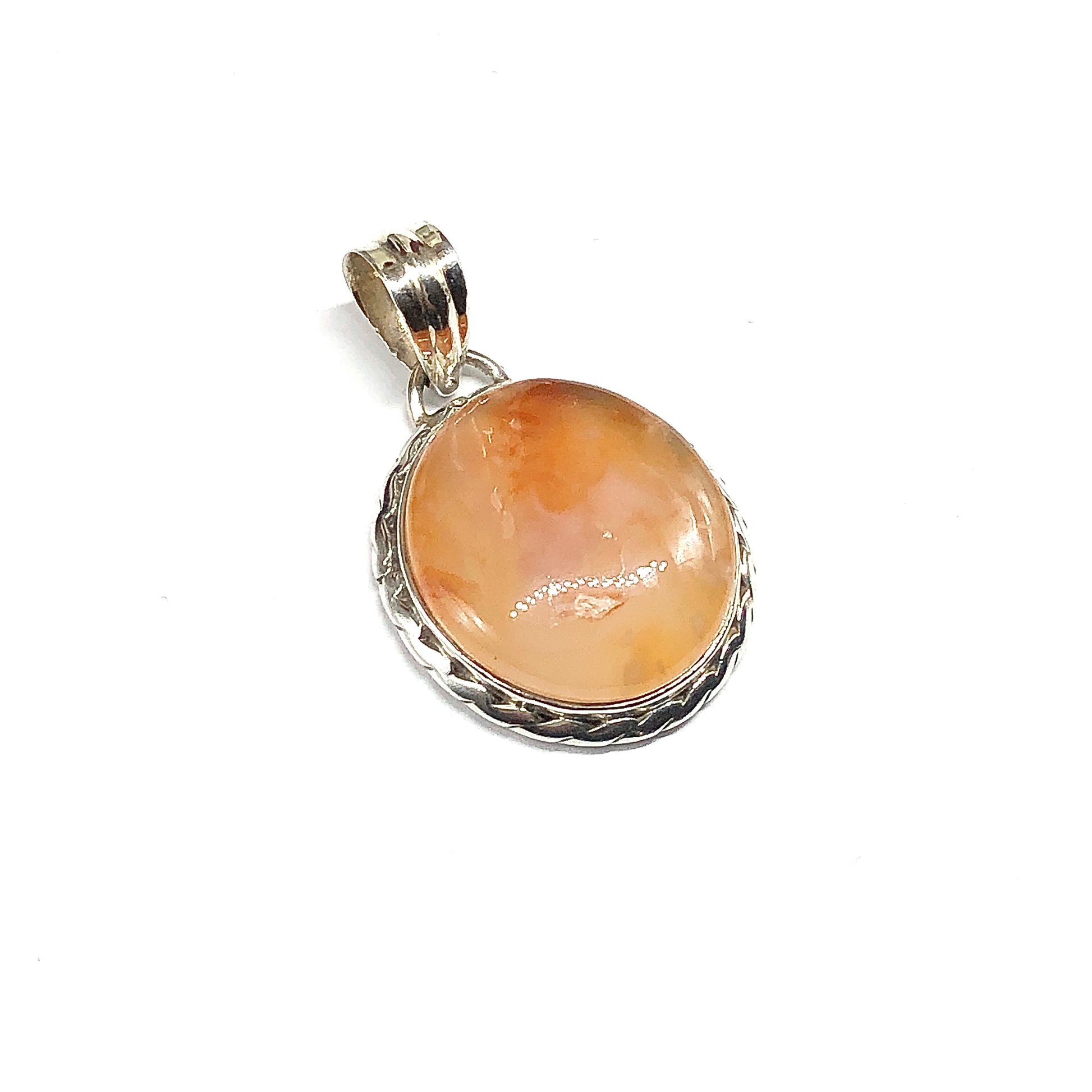 Womens Sterling Silver Stone Pendant, Striking Round Full Moon Carnelian 925 Silver Pendant