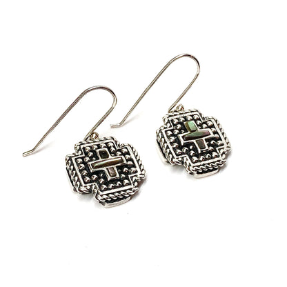 Boho Style Abalone Shell Cross Sterling Silver Hook Dangle Earrings