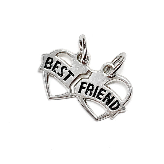 Sterling Silver Best Friend Heart Charm, BFF Break Apart Style Necklace Pendant, Friendship Charms for Friend, Gift for Women Sister Bestie Bday Gifts
