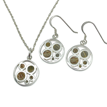 Sterling Silver Circle Design Dangle Earrings + Pendant Necklace