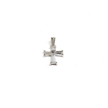 Sterling Silver Pendant, Delicate Dainty CZ Marcasite 925 Silver Cross Pendant