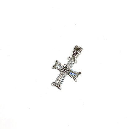 Sterling Silver Cross Pendant, Women's Delicate Dainty CZ Marcasite Pendant