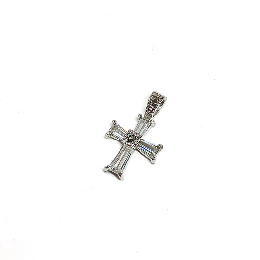 Sterling Silver Cross Pendant, Women's Delicate Dainty CZ Marcasite Pendant