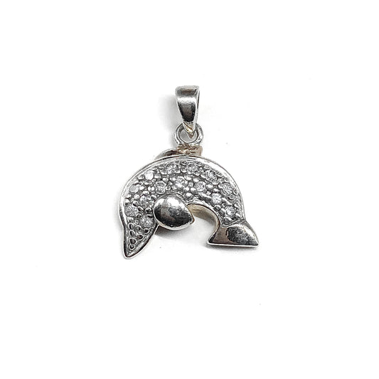 Sterling Silver Dolphin Pendant, Womens Cute Dolphin Charm, Vintage Jewelry, Girls Silver Animal Charms