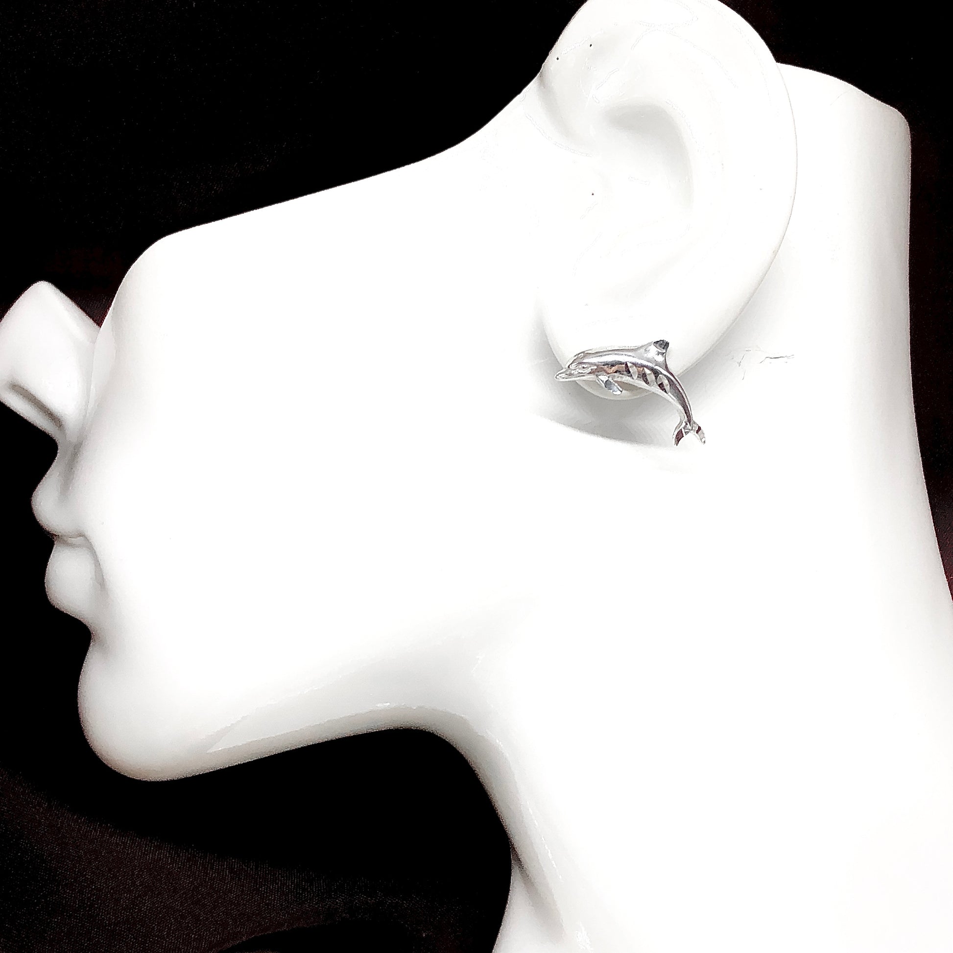 925 Sterling Silver Earrings, Vintage Jumping Dolphin Stud Earrings