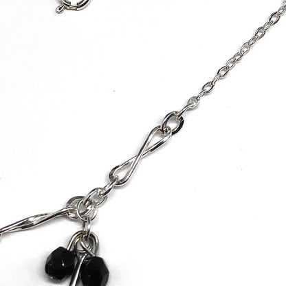 Sterling Silver Necklace, 15.5" - Black Crystal 3 Strand Drop Tassel Necklace