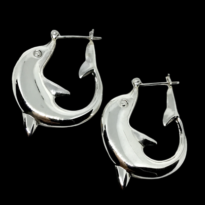 Sterling Silver Hoop Earrings 3D Puffy Style Miami Dolphin Style Hoop Earrings