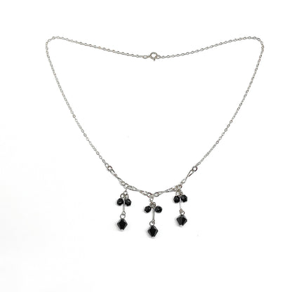 Sterling Silver Necklace, 15.5" Black Crystal Drop Tassel Necklace