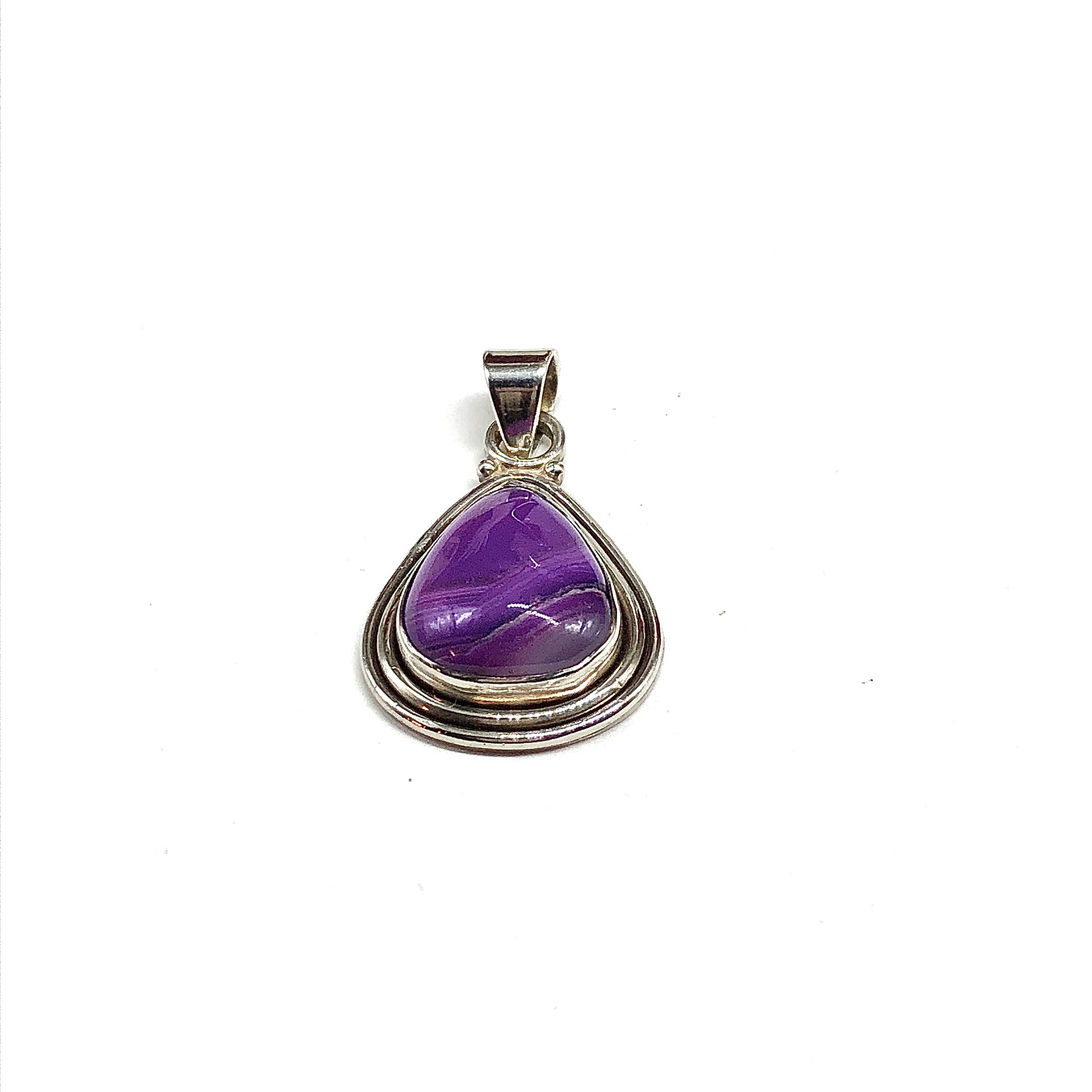 Sterling Silver Pendant, Purple Banded Agate Stone drop Pendant, Unique 925 Sterling Silver Pendant