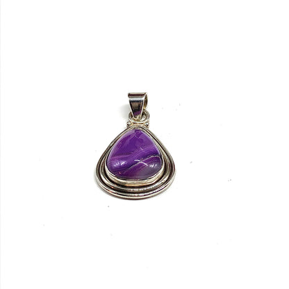 Sterling Silver Pendant, Purple Banded Agate Stone drop Pendant, Unique 925 Sterling Silver Pendant
