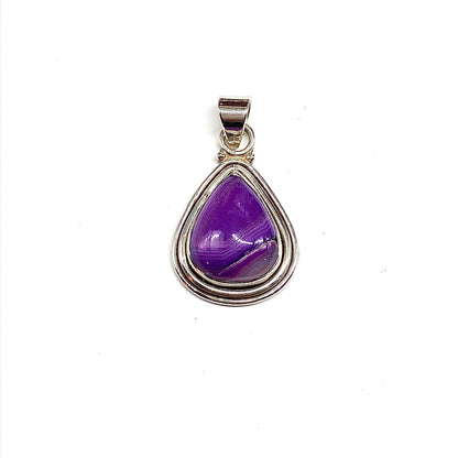 Sterling Silver Pendant, Purple Agate Stone Teardrop Pendant, 925 Sterling Silver