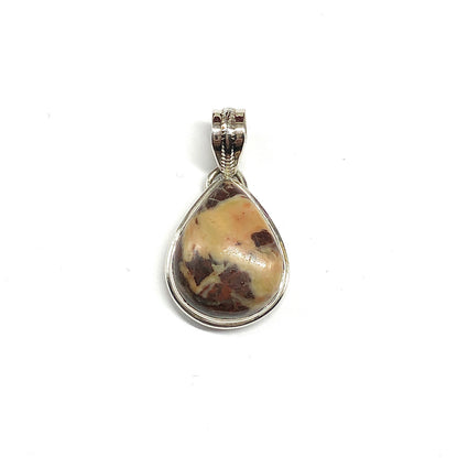 Sterling Silver Stone Pendant, Unisex Style Brown Tan Agate 925 Silver Pendant