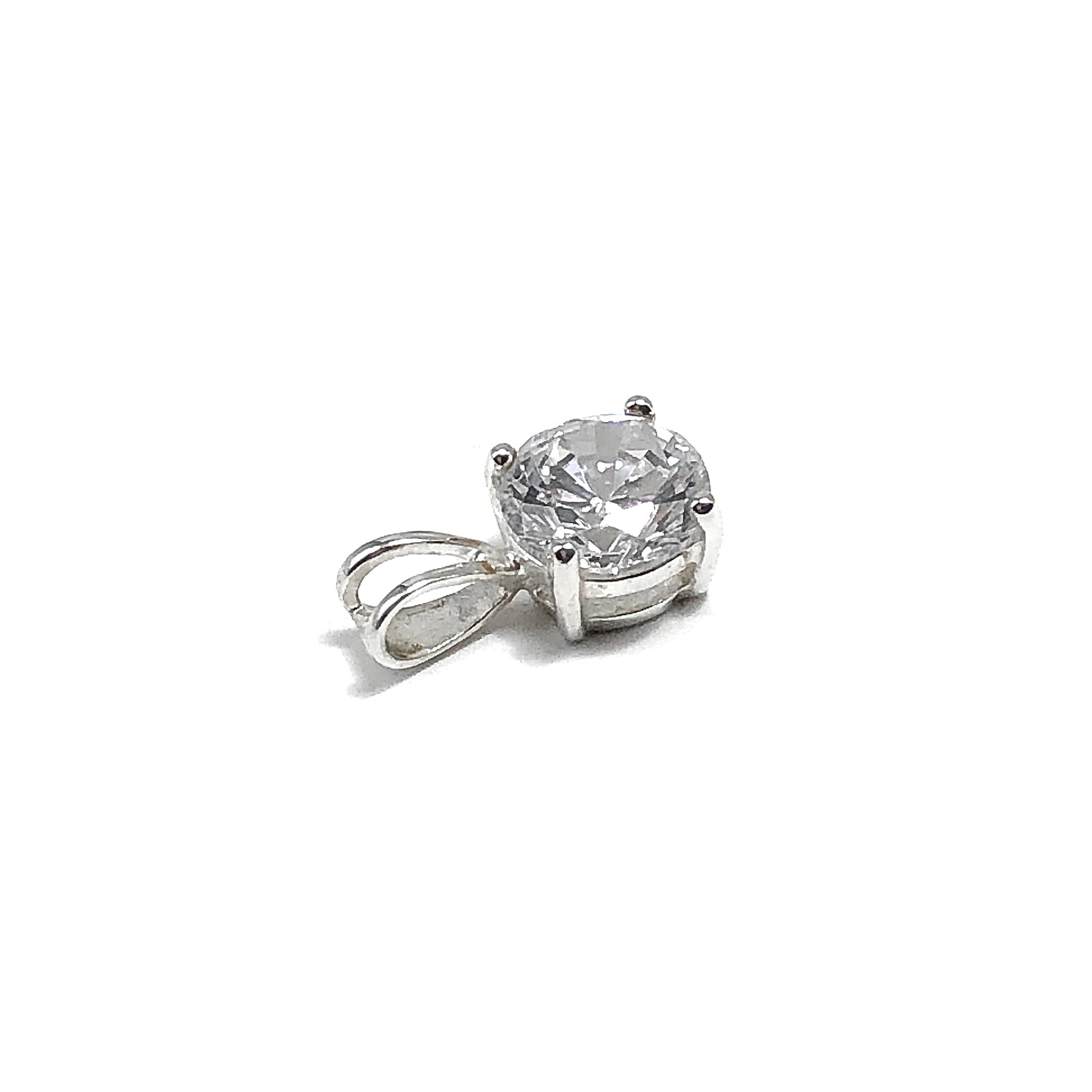 Sterling Silver Pendant 7mm Sparkling Round Cz Stone Pendant