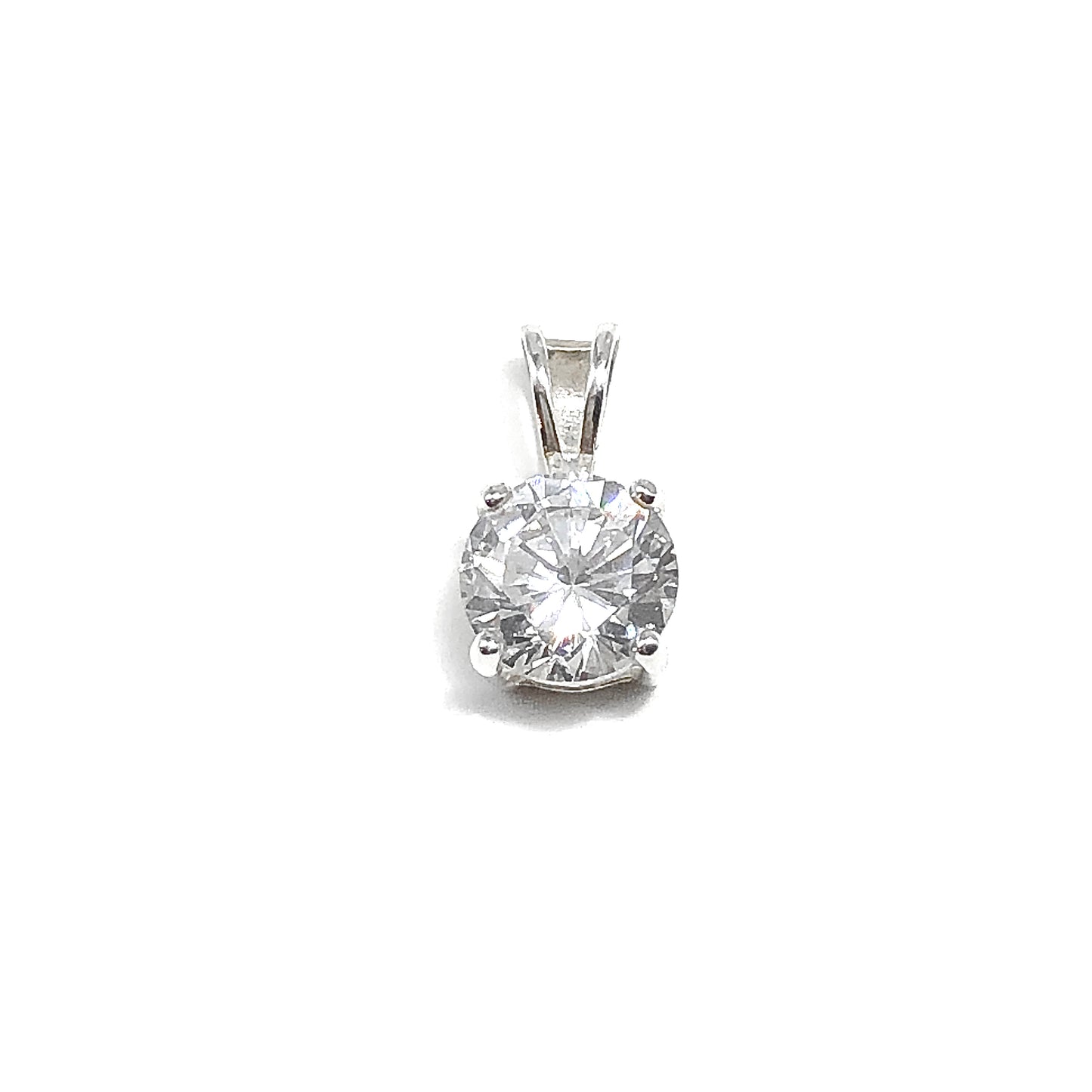 Sterling Silver Pendant Womens 7mm Sparkling Round Brilliant Cz Stone Pendant