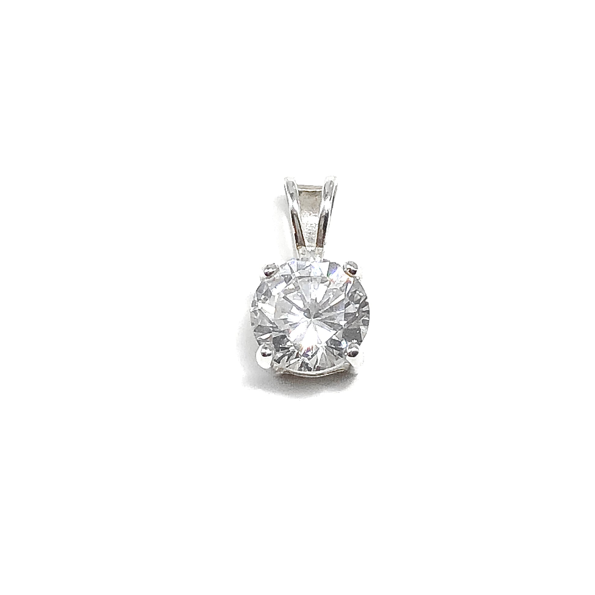 Sterling Silver Pendant Womens 7mm Sparkling Round Brilliant Cz Stone Pendant