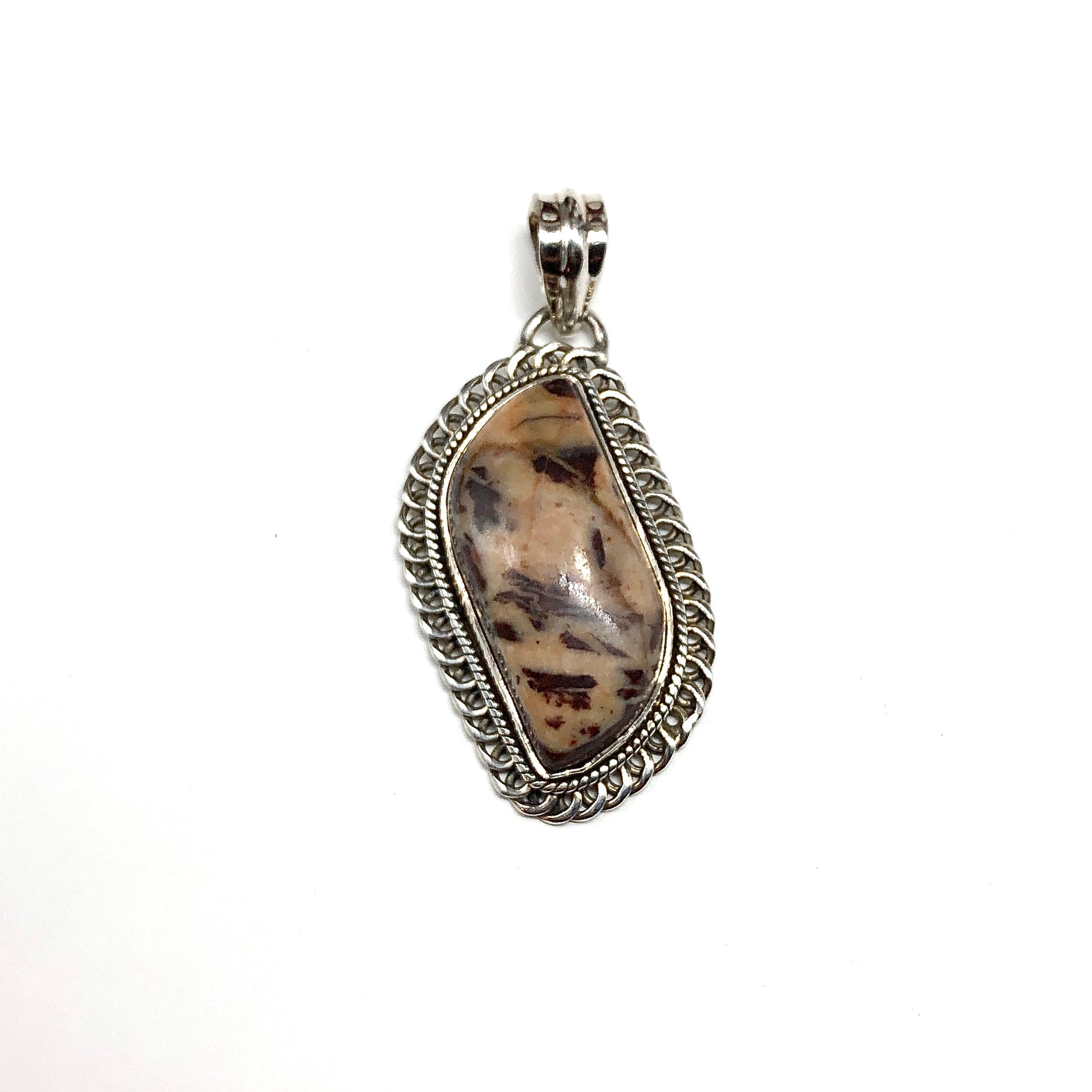 Sterling Silver Stone Pendant, Unique Chocolate Chunk Agate Stone Pendant