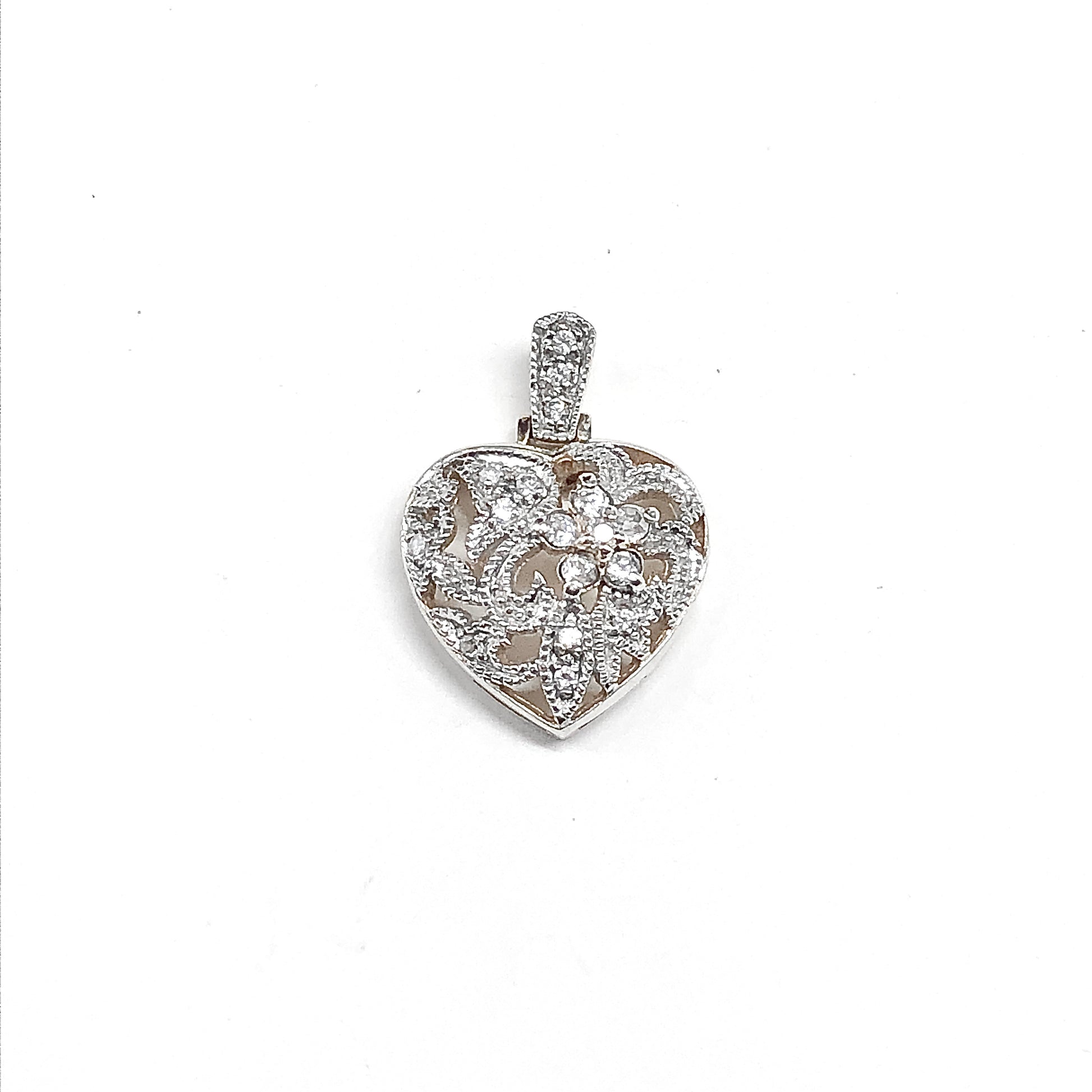 Sterling Silver Pendants for Women, Lace Filigree Design Love Heart Crystal Pendant, Vintage Wedding Jewelry for Her, 925 Silver Heart Pendant
