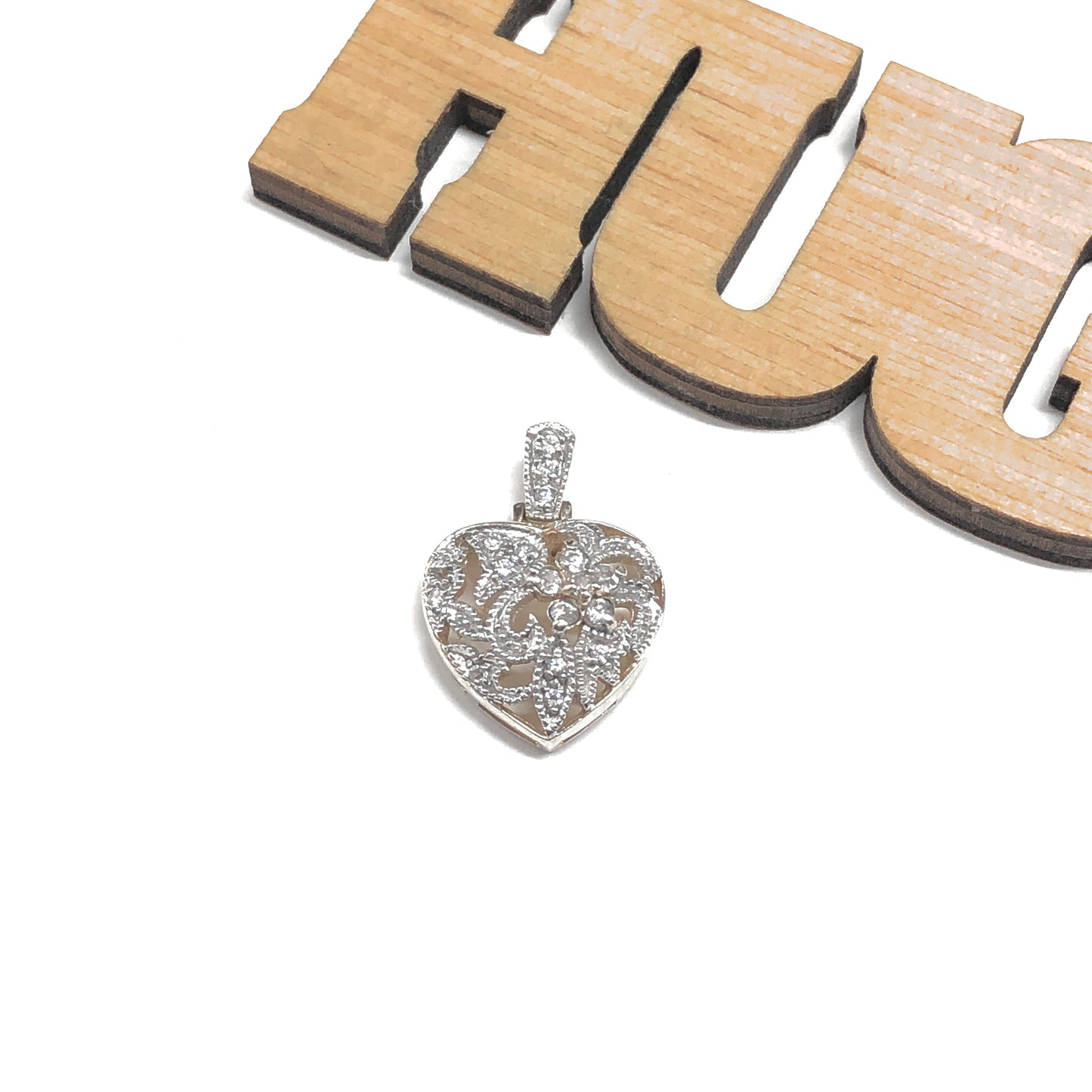 Wedding Jewelry - Lacy Paved Cz Sterling Silver Heart Pendant for Women
