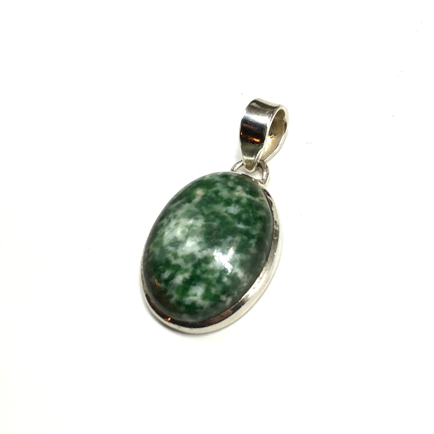 Sterling Silver Amazonite Stone Pendant, Forest Green Oval 925 Silver Pendant