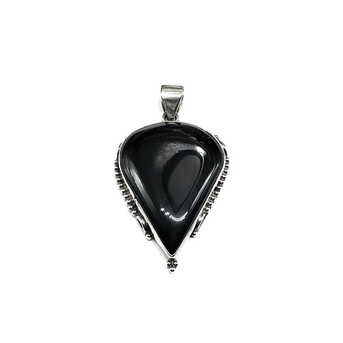 Sterling Silver Stone Pendant, Mens or Womens Big Bold Edgy Style Black Agate Pendant, Upside-down Teardrop 925 Silver Pendant