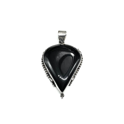 Sterling Silver Stone Pendant, Mens or Womens Big Bold Edgy Style Black Agate Pendant, Upside-down Teardrop 925 Silver Pendant