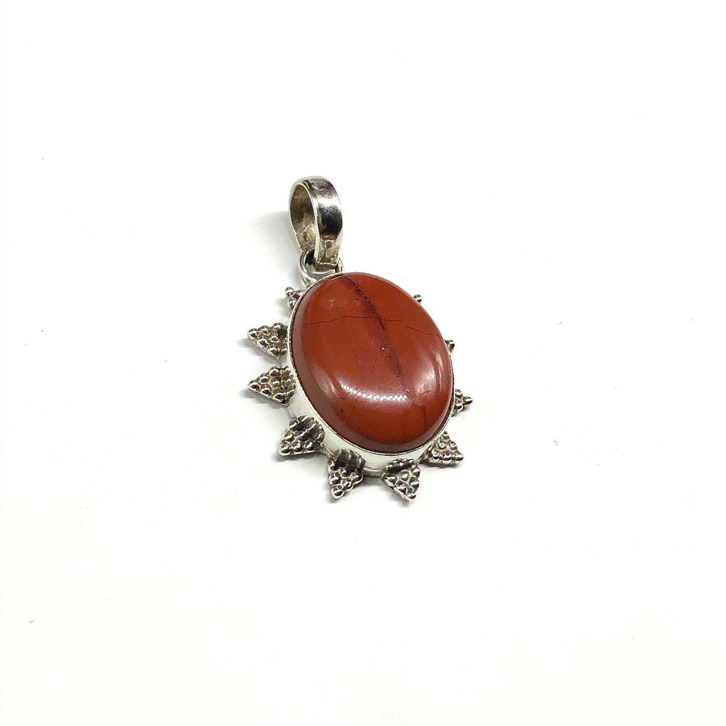 Sterling Silver Stone Pendant, Mens or Womens Unique Edgy Red Jasper 925 Silver Pendant