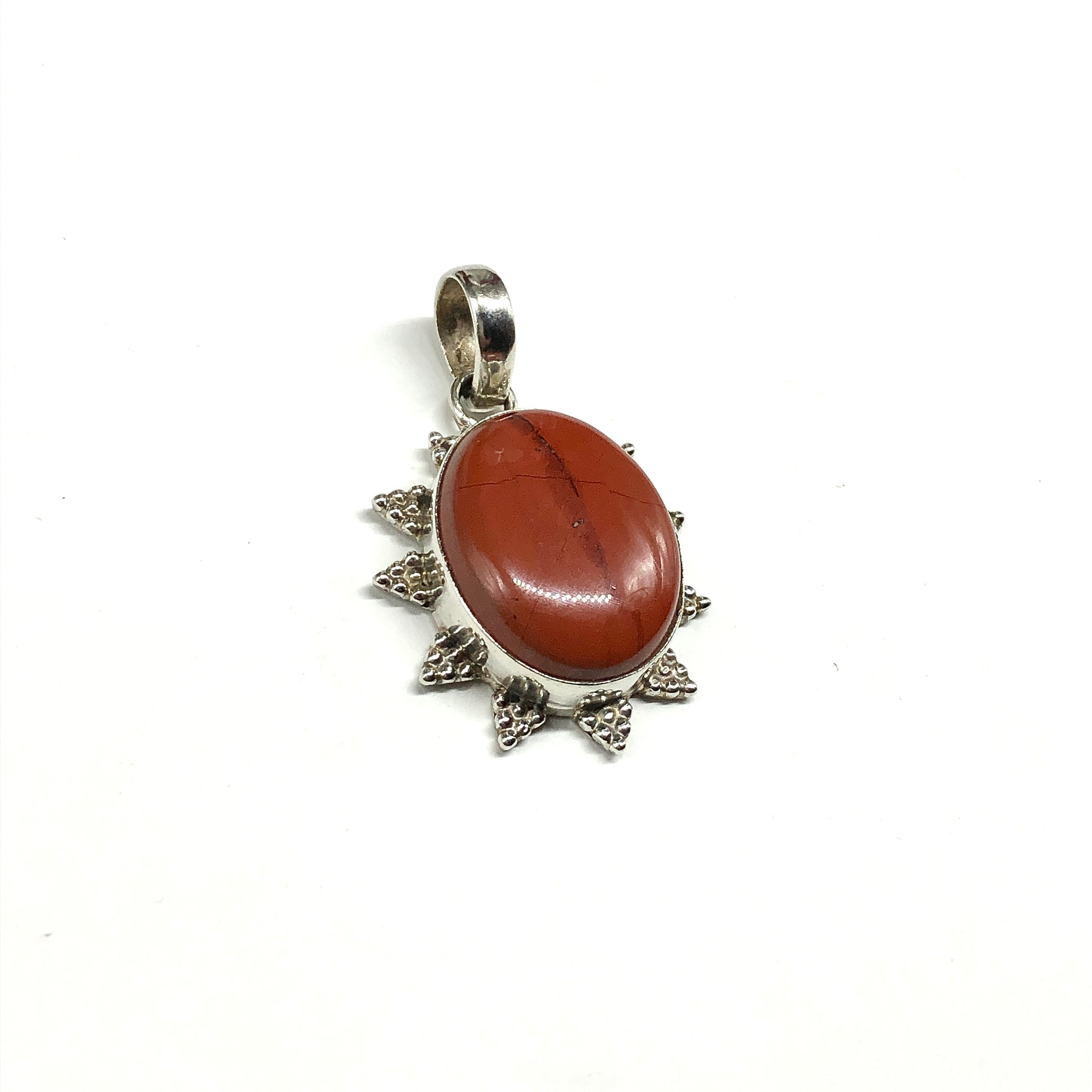 Sterling Silver Stone Pendant, Mens or Womens Unique Edgy Red Jasper 925 Silver Pendant