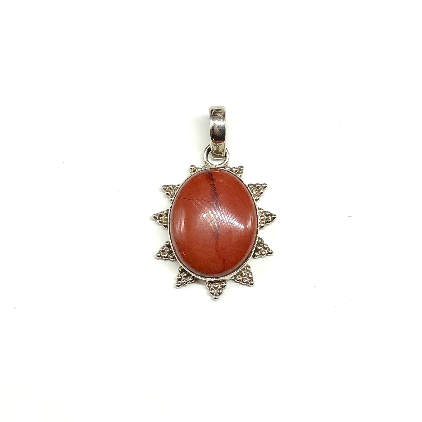 Sterling Silver Starburst Pendant, Mens or Womens Unique Edgy Red Jasper 925 Silver Pendant