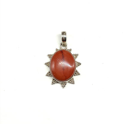 Sterling Silver Starburst Pendant, Mens or Womens Unique Edgy Red Jasper 925 Silver Pendant