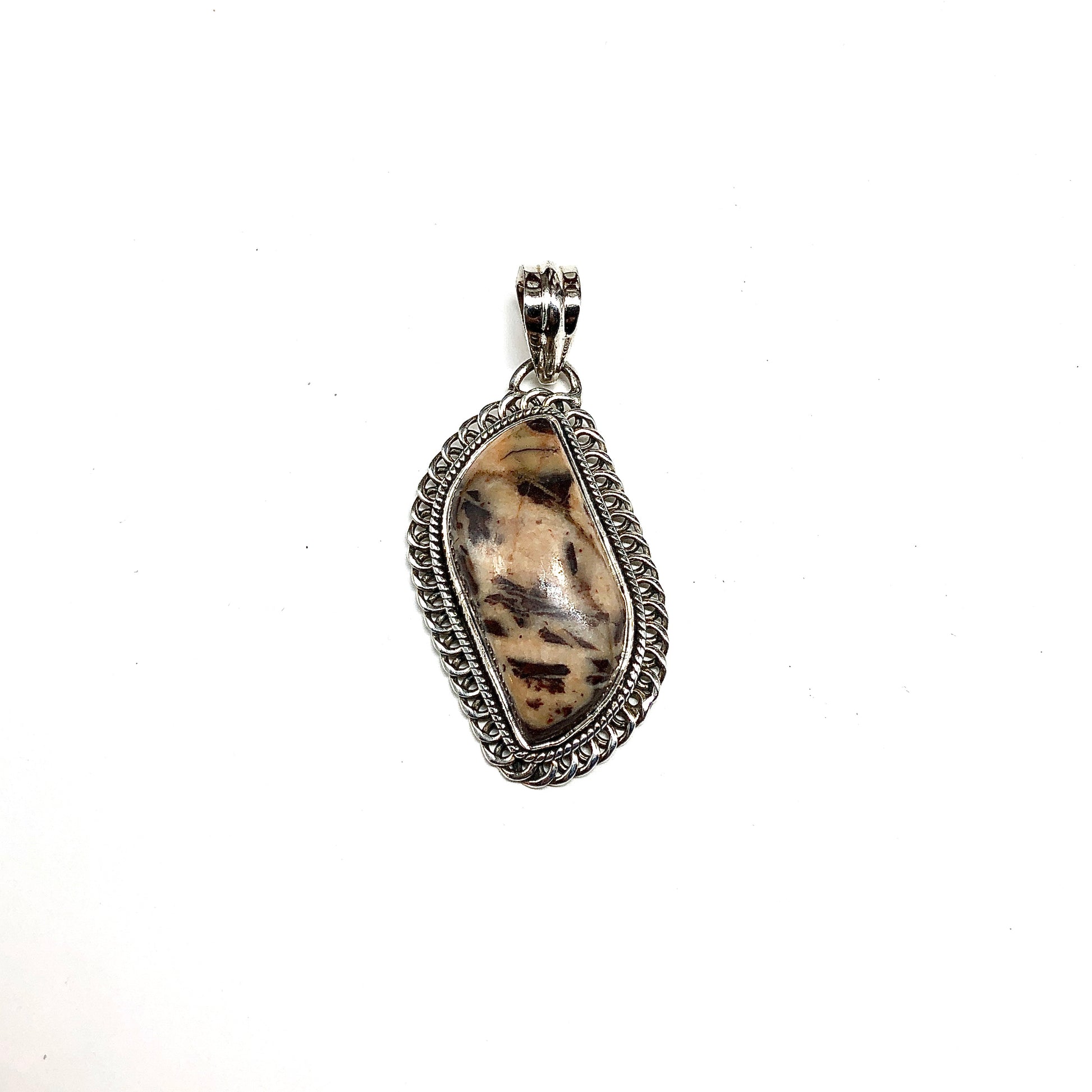 Sterling Silver Stone Pendant, Mens or Womens unique Chocolate Nougat Agate Pendant