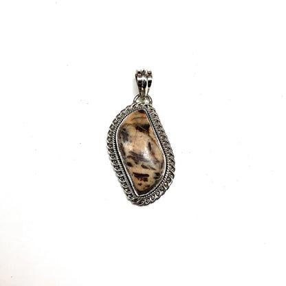 Sterling Silver Stone Pendant, Mens or Womens unique Chocolate Nougat Agate Pendant