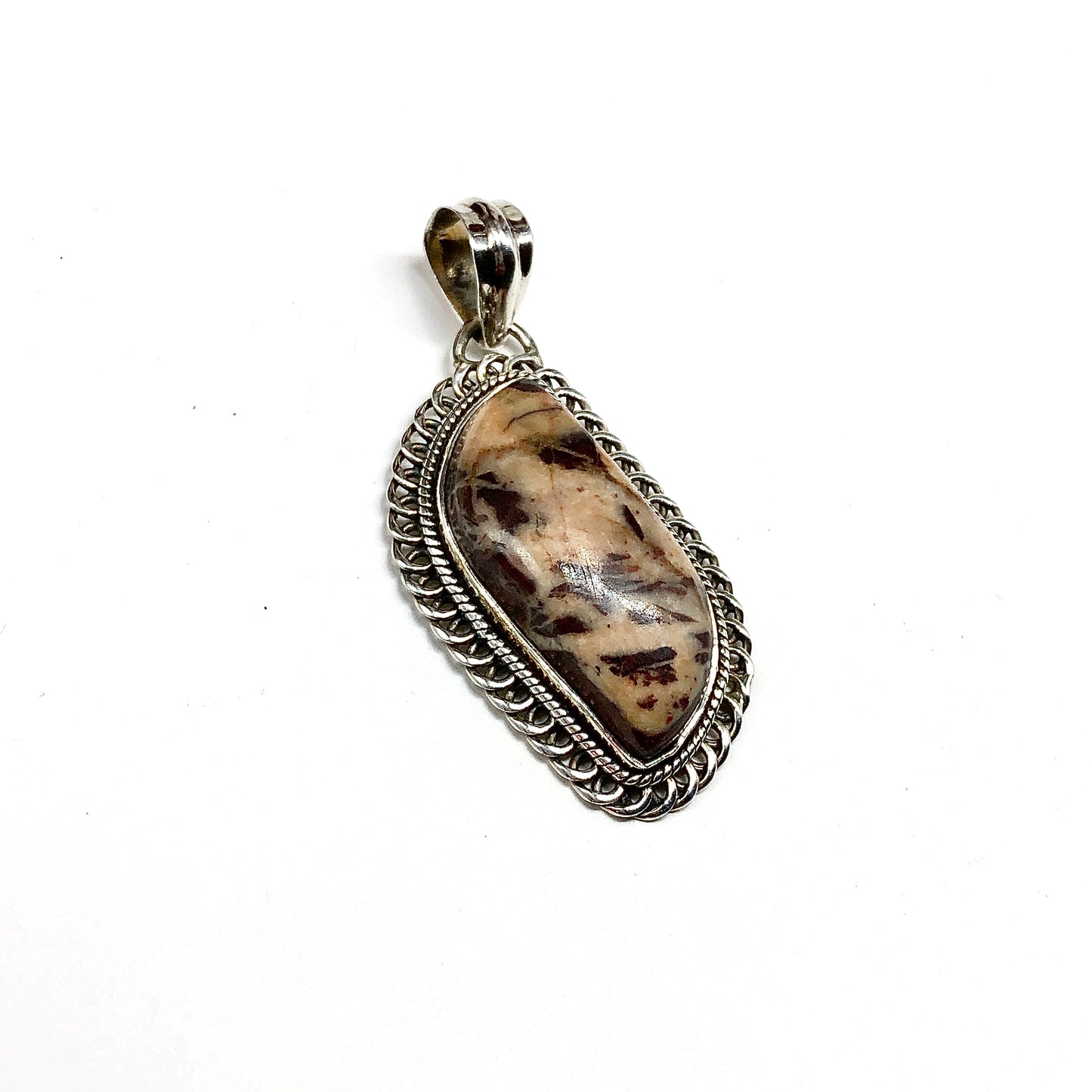 Sterling Silver Stone Pendant, Mens or Womens unique Chocolate Chunk Agate Pendant