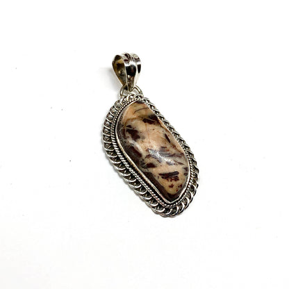 Sterling Silver Stone Pendant, Mens or Womens unique Chocolate Chunk Agate Pendant