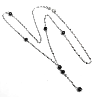Sterling Silver Y Necklace, 18.25" - Foxy Jet Black Beaded Negligee Necklace