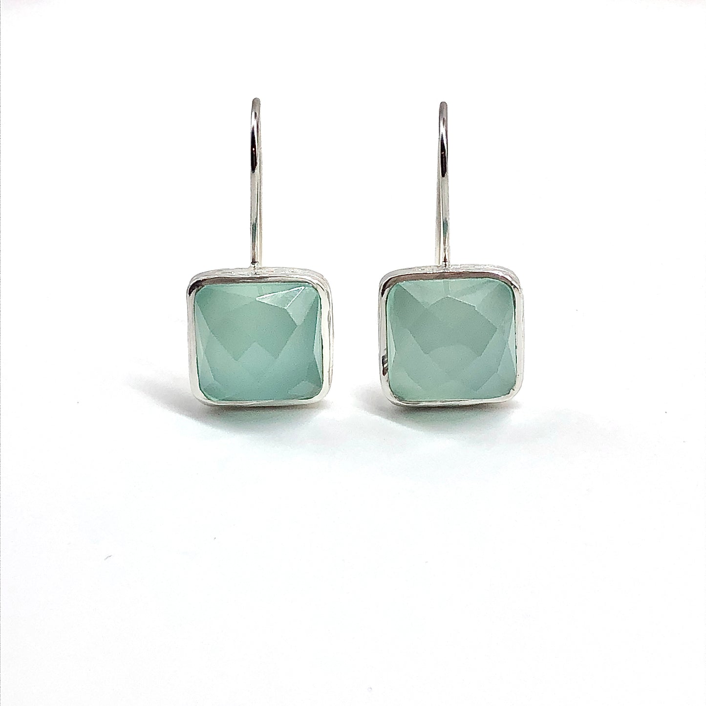 Chalcedony Stone Sterling Silver Earrings, Womens Elegant Design, Blue Gray 925 Silver Drop Earrings