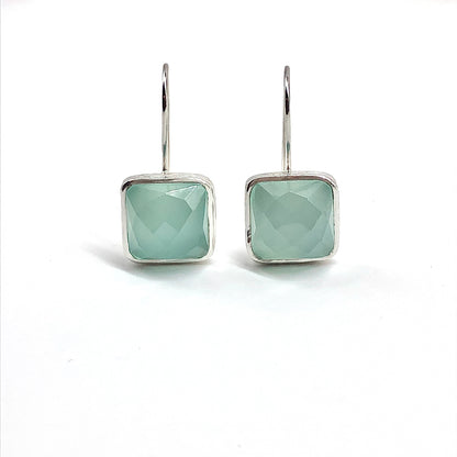 Chalcedony Stone Sterling Silver Earrings, Womens Elegant Design, Blue Gray 925 Silver Drop Earrings