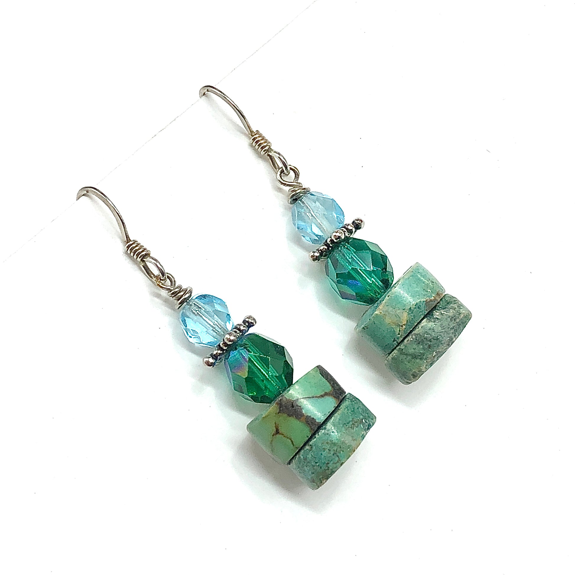 Womans Earrings Sterling Silver Crystal Bead Turquoise Stone Dangle Earrings