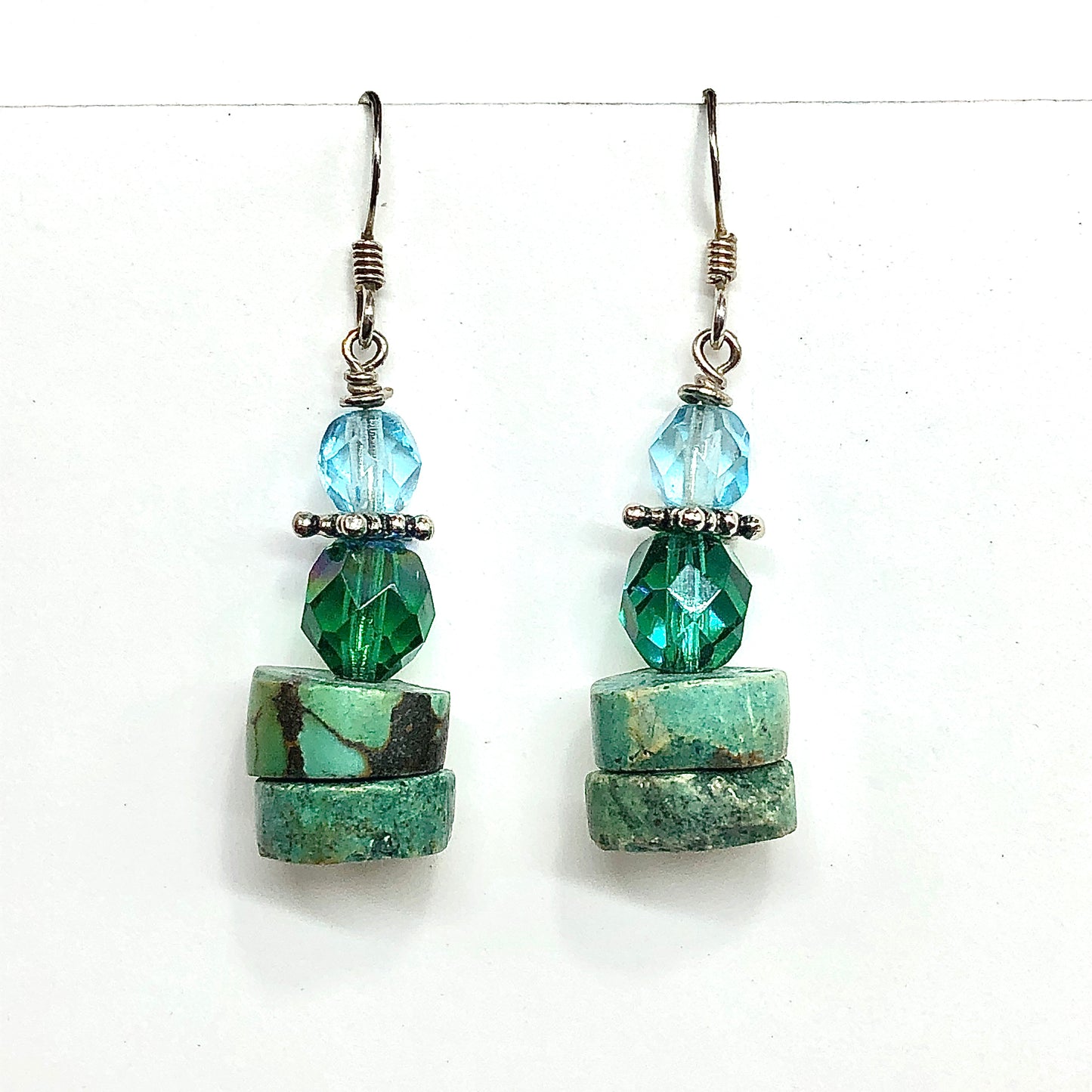 Stone Earrings Sterling Silver Crystal Bead Turquoise Dangle Earrings