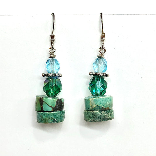Stone Earrings Sterling Silver Crystal Bead Turquoise Dangle Earrings