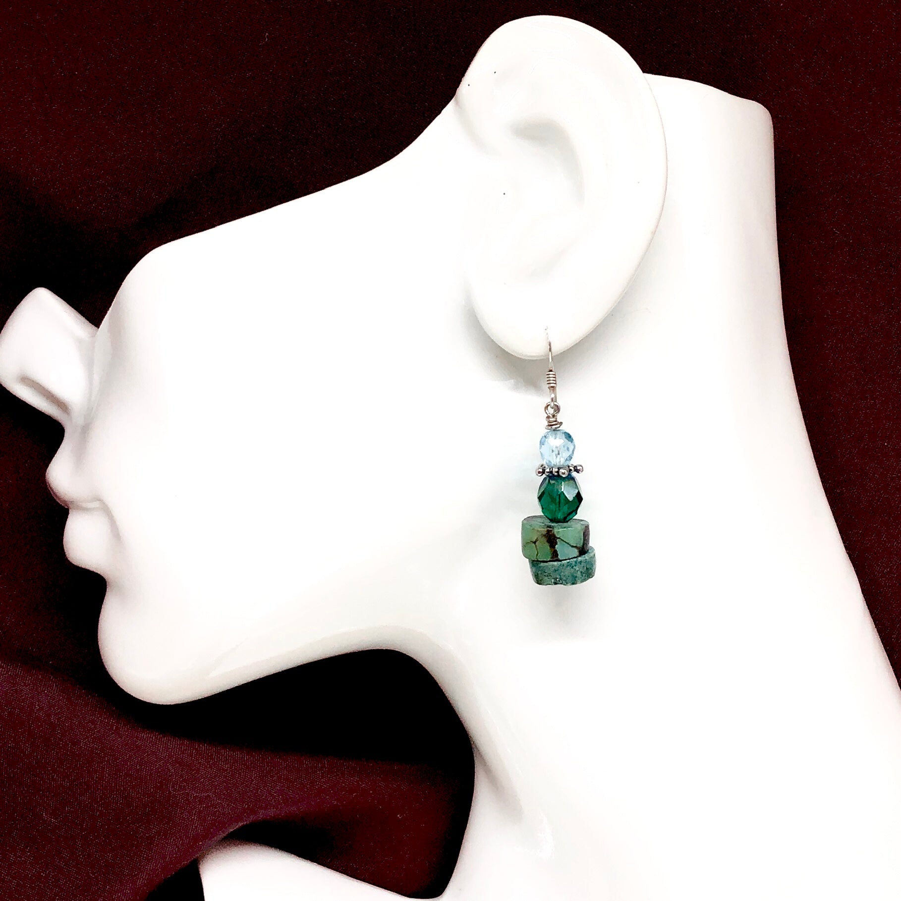 Stone Earrings Sterling Silver Crystal Bead Turquoise Dangle Earrings