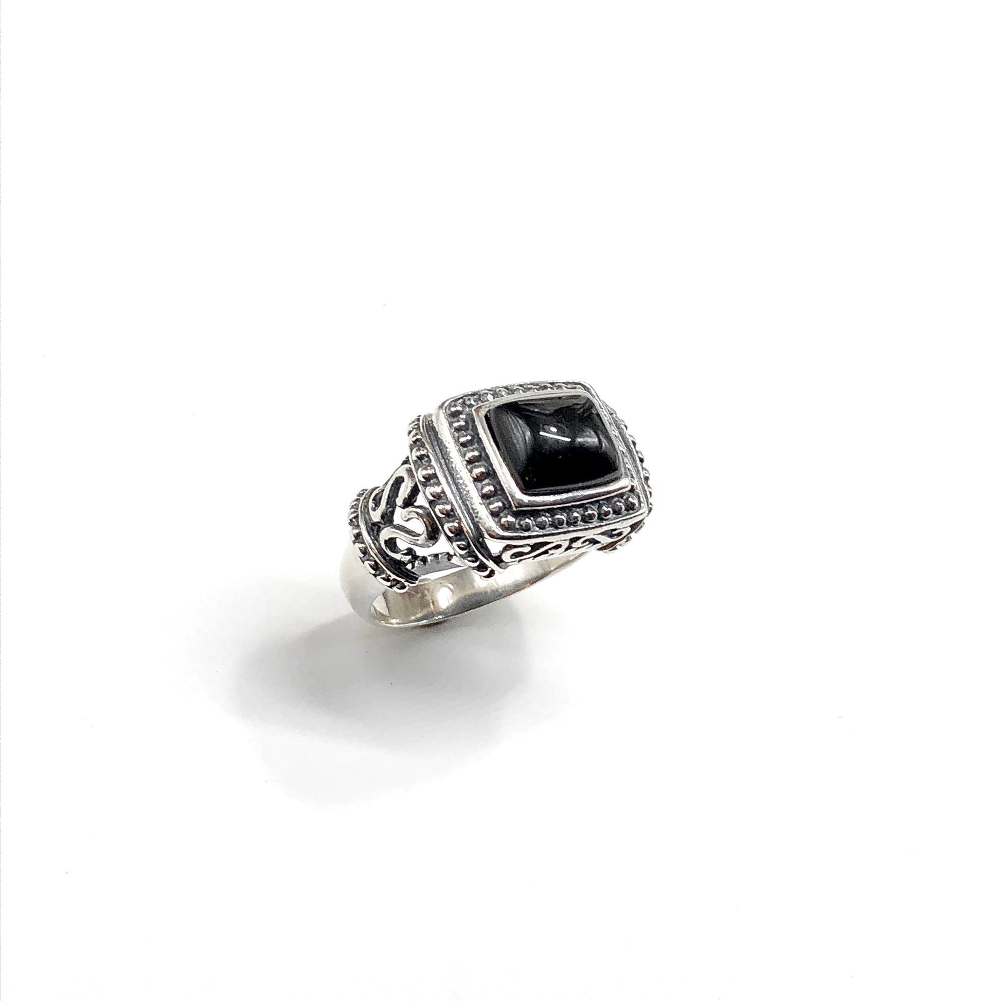 Sz10 Sterling Silver Ring | Womens Stylish Bold Black Stone Ring