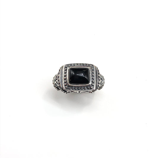 Sz10 Sterling Silver Ring | Mens or Womens Stylish Bold Black Stone Ring
