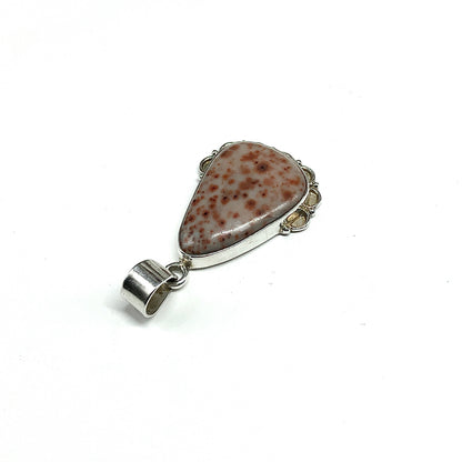 Sterling Silver Pendant, Unisex style Burnt Orange Dot Jasper Stone 925 Silver Pendant