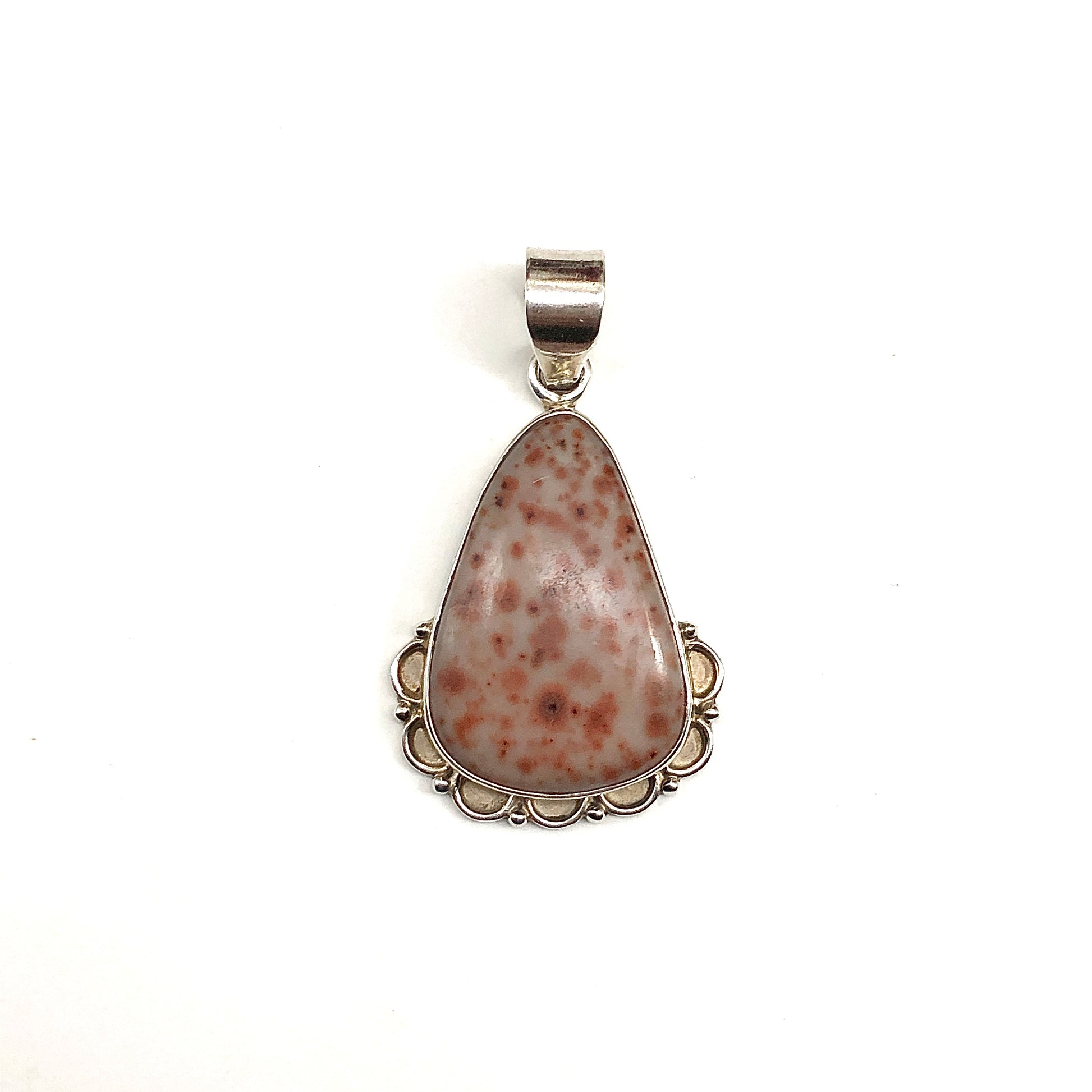 Sterling Silver Pendant, Unisex style Burnt Orange Dot Jasper Stone Silver Pendant