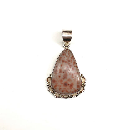 Sterling Silver Pendant, Unisex style Burnt Orange Dot Jasper Stone Silver Pendant