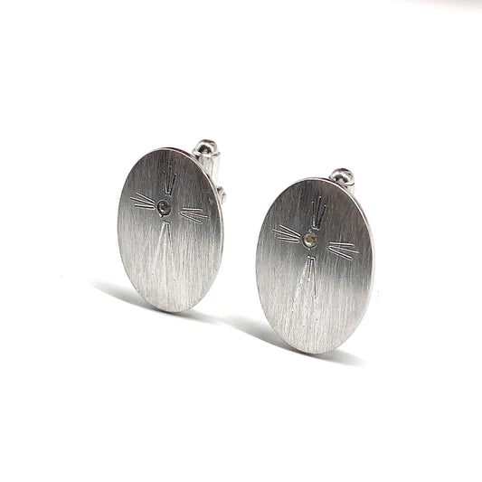 Mens Toggle Cuff links - Vintage Anson Cufflinks for Jacket or Shirt, Etched Cross Cuff links, Sterling Silver Oval Cuff links