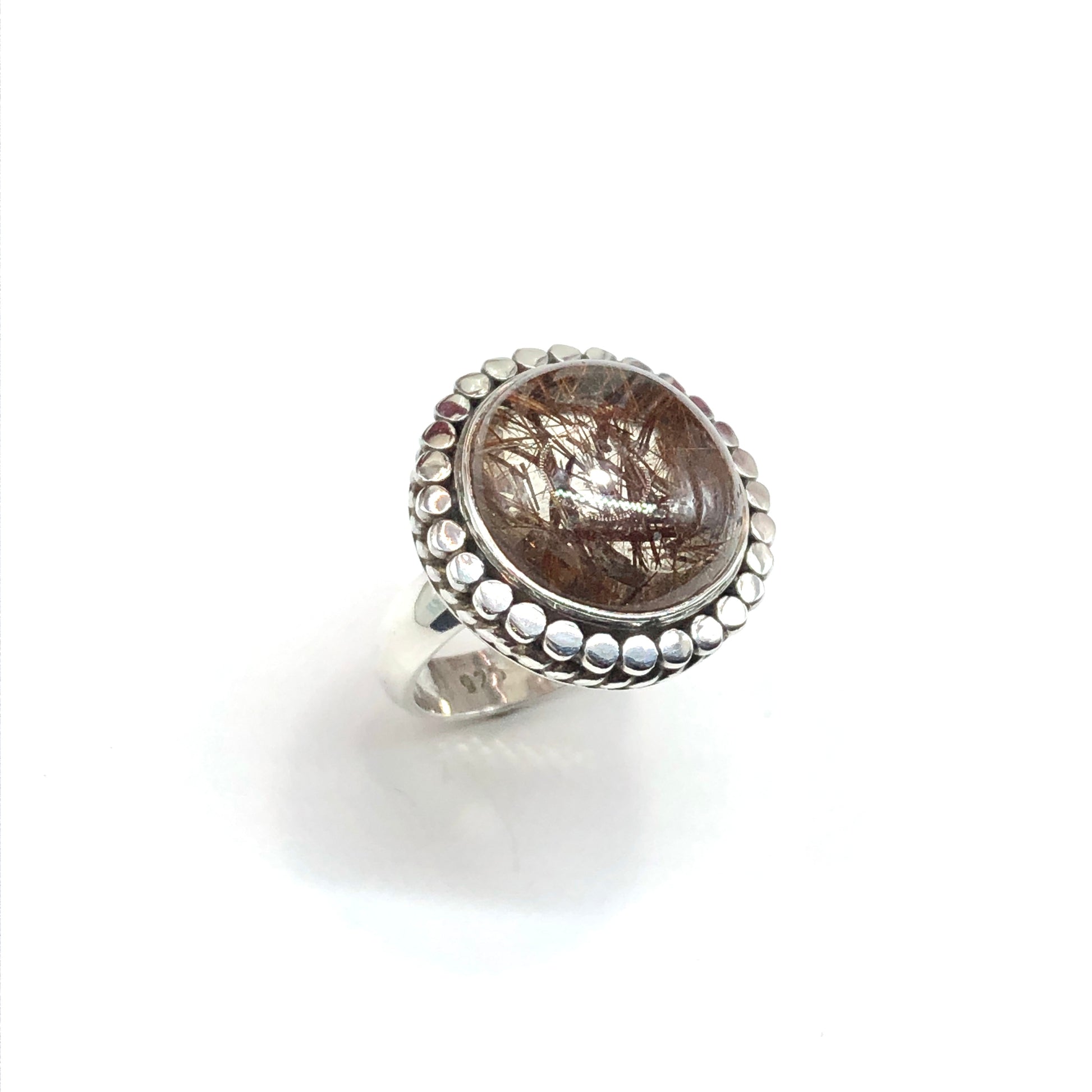 Sterling Silver Ring, sz7 Unisex style Rutilated Quartz Ring