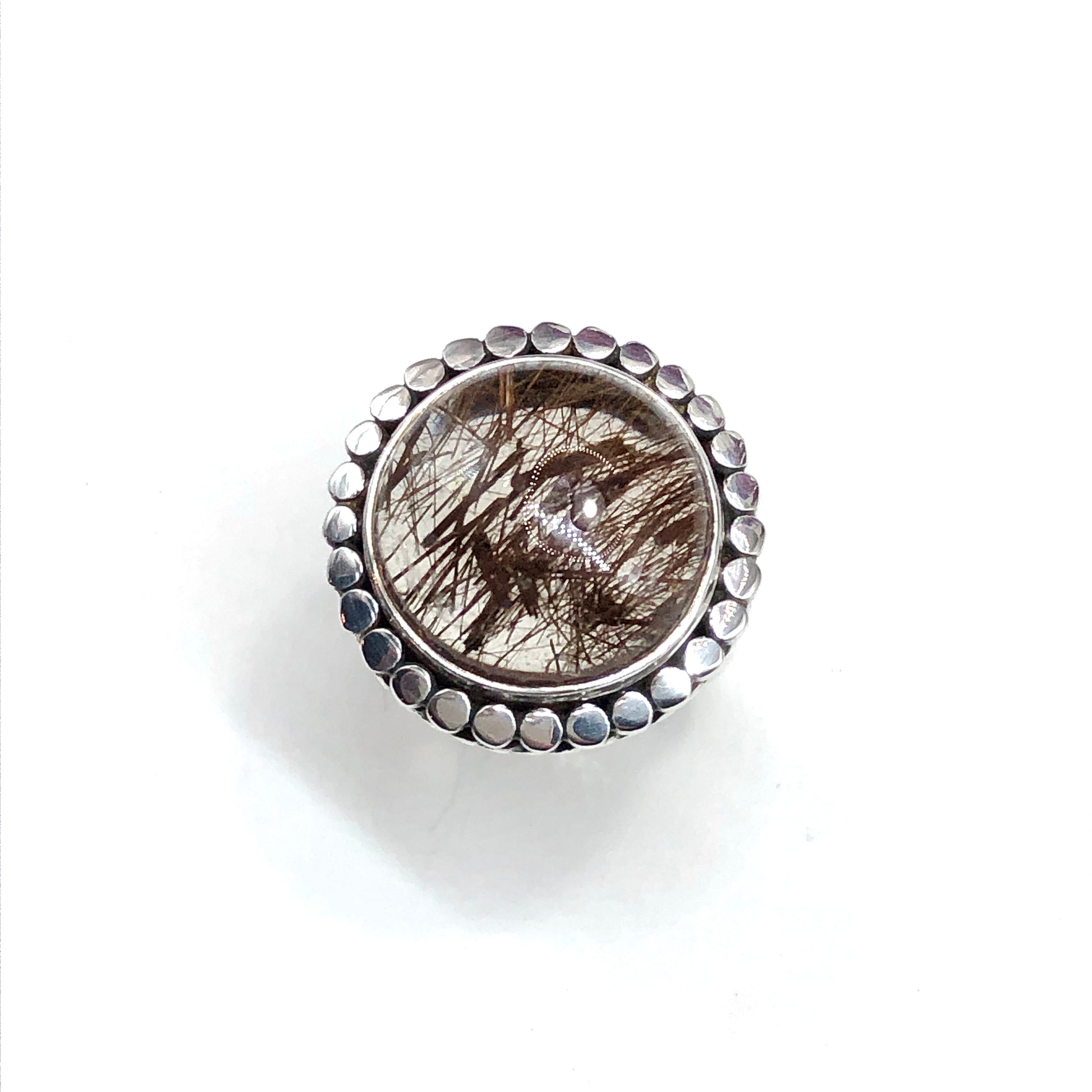 Big Stone Ring, Rutilated quartz 925 sterling silver ring